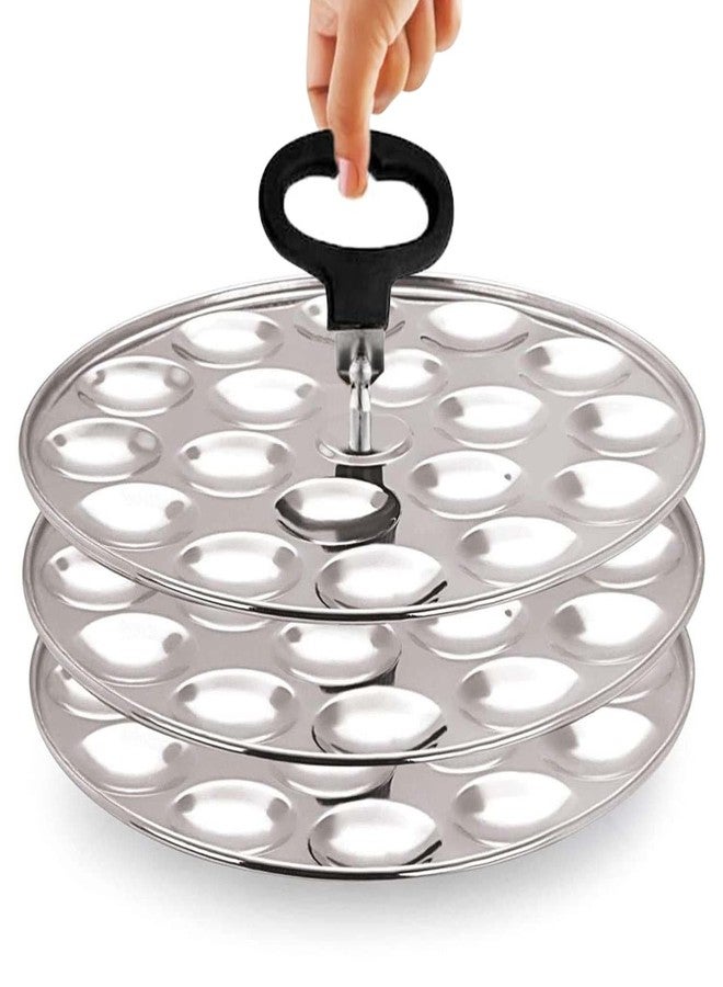 AADHIK 5-Star Stainless Steel Mini Idli Plates Set of 3 | Mini Idli Maker Stand with 54 Idli Cavities | Polished Idli Stand with Center Rod & Handle for Idli Cooker Steamer | Traditional South Indian Cookware